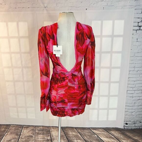 RUNAWAY NWT long sleeve ruched skirt LITSA DRESS PINK size xs or 2 - Picture 8 of 14